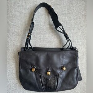 Balenciaga Ostrich Leg Trimmed Shoulder Bag